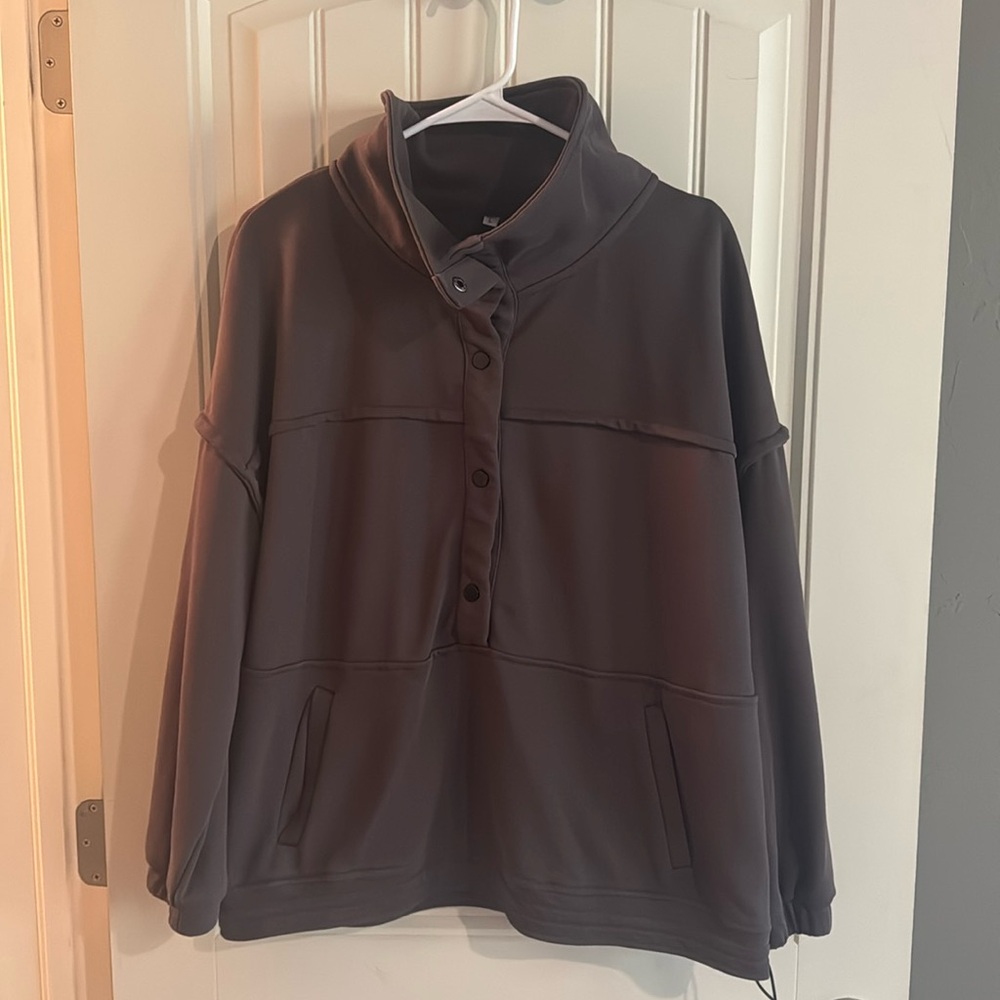 Oversized Sweatshirt Turtleneck Button Pullover